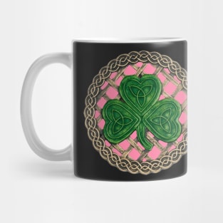 Celtic Knot Shamrock Pink Background Mug